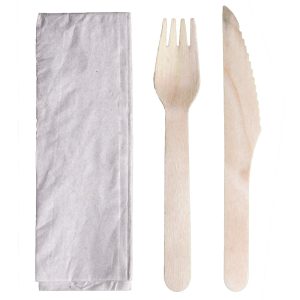 Kit 3en1 en bois, fourchette, couteau, papier