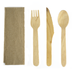 Kit 4en1 en bois, fourchette, couteau, papier, cuillère